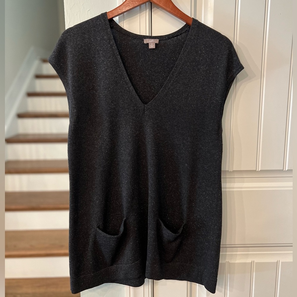 J. Jill Charcoal Gray Silk Cotton Blend Sleeveless V-Neck Sweater Women’s Medium